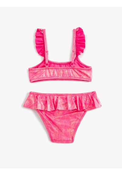 Koton Bikini Takımı Parlak Askılı Fırfırlı Fuşya 4skg00011mm Fuşya