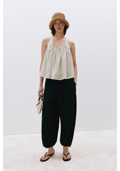Suud Collection Beyaz Vola Büzgülü Çiçekli Bluz
