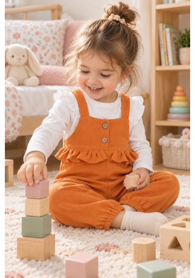 Babyhola Kız Bebek Çocuk Salopet Badi Takım 2338 Turuncu