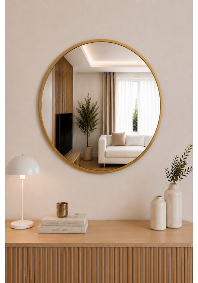 Effe Gold Metal Çerçeveli 60 Cm Yuvarlak Ayna
