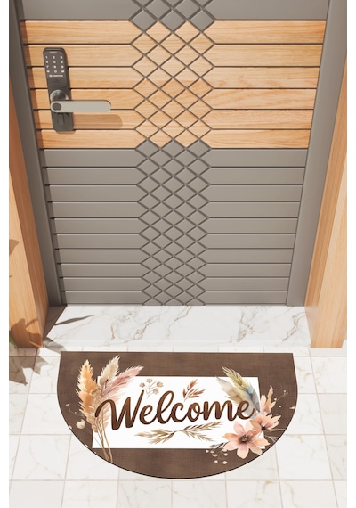 Rugmood Modern Dijital Paspas Kahverengi Çiçekli Welcome Kapı Önü Paspası