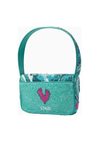Staud Tommy Beaded Bag, Boncuk Işlemeli Omuz Çantası, Şık Ve Fonksiyonel El Çantası Turkuaz