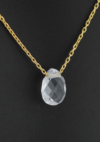 Beyaz Topaz Damla Taşlı Kolye Sarı