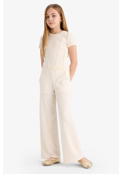 DeFacto Kız Çocuk Wide Leg Geniş Bol Paça Beli Lastikli Eşofman Altı C1180A825SMER98 Ekru