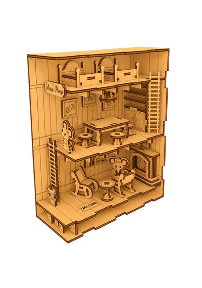 Mouse House Diorama Book Nook Ahşap Maket Seti Dıy Miniatür Fare Evi Peri Led'li Kitaplık Dekoru
