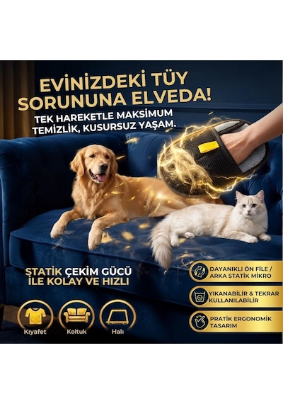 Evcil Hayvan Tüy Temizleme Eldiveni, Statik Mikro Tüy Toplayıcı Kedi Köpek Tüyü İçin Koltuk, Halı Ve