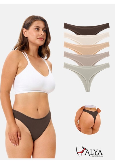 Alya Underwear Kadın Külot Pamuklu String - 5 Adet Siyah Tanga S, M, L, Xl Multicolor-p20