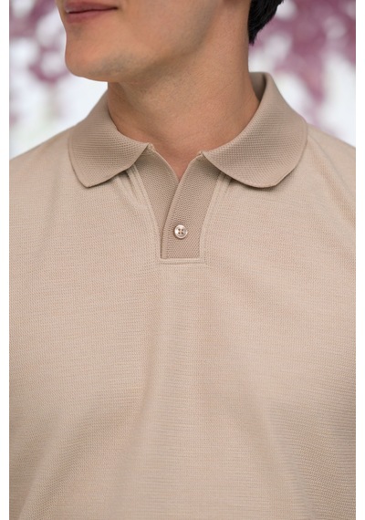 Advante Slimfit Spor Örgü Kumaş Tek Düğme Polo Yaka T-shirt Krem