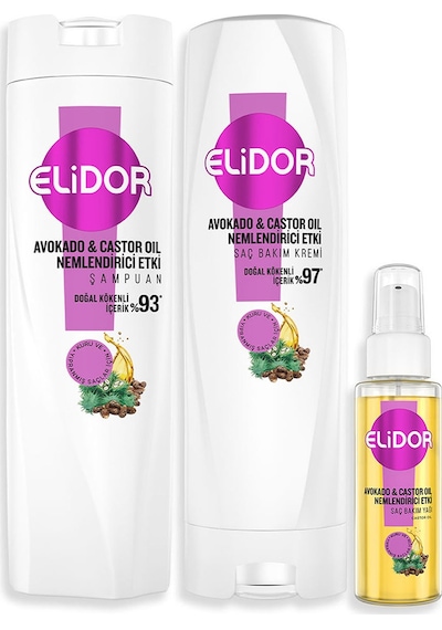 Elidor Avokado ve Castor Oil Nemlendirici Etki Saç Bakım Seti