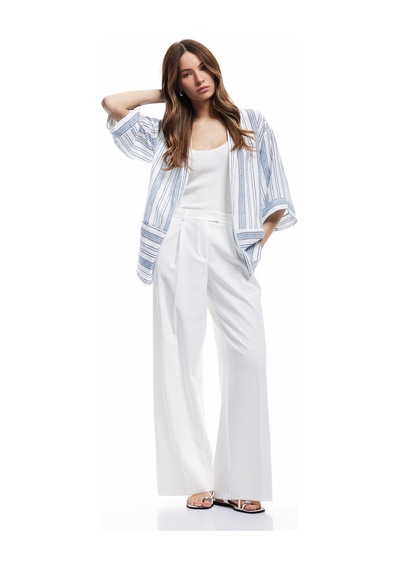 Koton 3/4 Geniş Kol Oversize Kimono Ceket Mavi Çizgili 5sak50012pw Mavi Çizgili Mavi