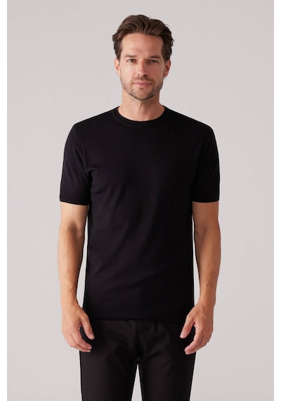 Erkek Siyah Slim Fit Bisiklet Yaka Yazlık Triko Tişört
