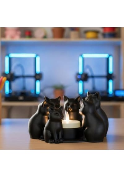 Gece Dostları Dekoratif Kedi Figürlü Mumluk Siyah
