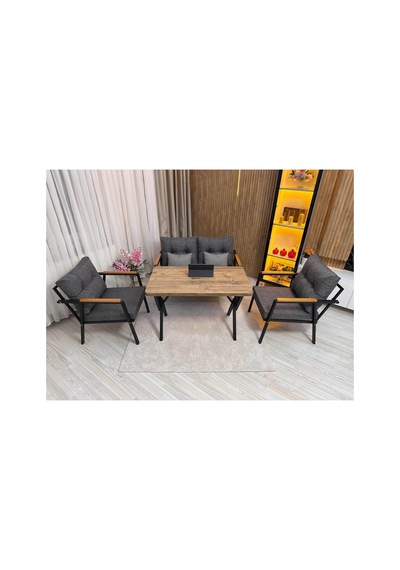 Houseart Balkon ,bahçe , Teras , Cafe ,salon , Metal Kanepe , Metal Kanepe Koltuk ,oturma Takımı 2-1-1 , Yemek Masası , Orta Masa Gri