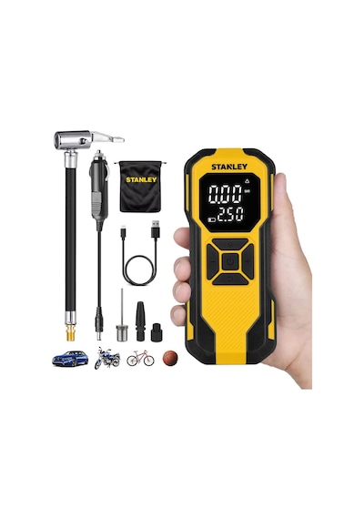 Stanley Sxıf0101 12v / Şarjlı Li-ion 150 Psı Dijital Göstergeli Akıllı Lastik Şişirme Pompası+powerbank+sos+led Lamba