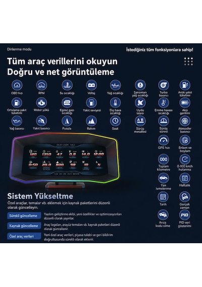 Fiat Egea İçin Harici Digital Gösterge Odb Ekran Arıza Göstergesi Turbo Gösterge Hayalet Ekran