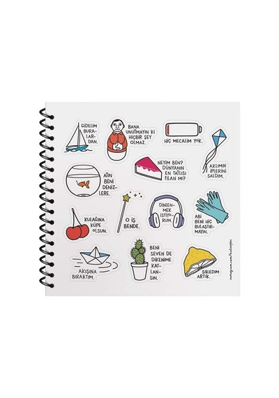 Hisli Şeyler 50 Yaprak Çizgili Sert Kapak Stickerli Defter, Katlandığıma Değdi, 16x15cm Çok Renkli