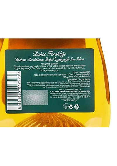 Eyüp Sabri Tuncer Doğal Zeytinyağlı Sıvı Sabun, Bodrum Mandalinası, 1,5 L Pet Şişe 1 X 1500 Ml