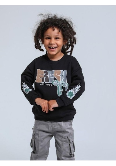 Jack Lions Erkek Bebek Fresh Dokulu İnce Şardonlu 3 İplik Sweatshirt-14748 Siyah