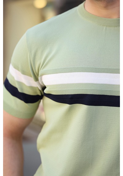 Madmext Madmext Çağla Yeşili Bisiklet Yaka Çizgili Erkek T-shirt E7412 Çağla Yeşili