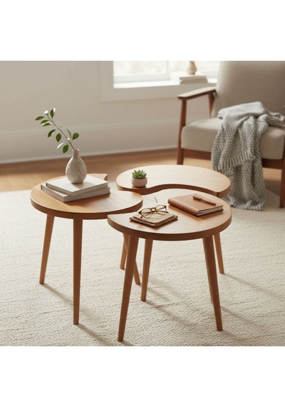 Mobenta Merge Orbit-3: Modüler Masif Orta Sehpa Ve 3'lü Zigon Akışkan Form - Tk-tk-tk Ahşap