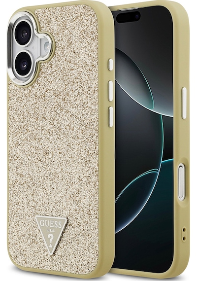 Apple Uyumlu iPhone 17  Kılıf Guess Lisanslı M-safeli Metal Kamera Çerçeveli Üçgen Logolu Glitter Gold Gold