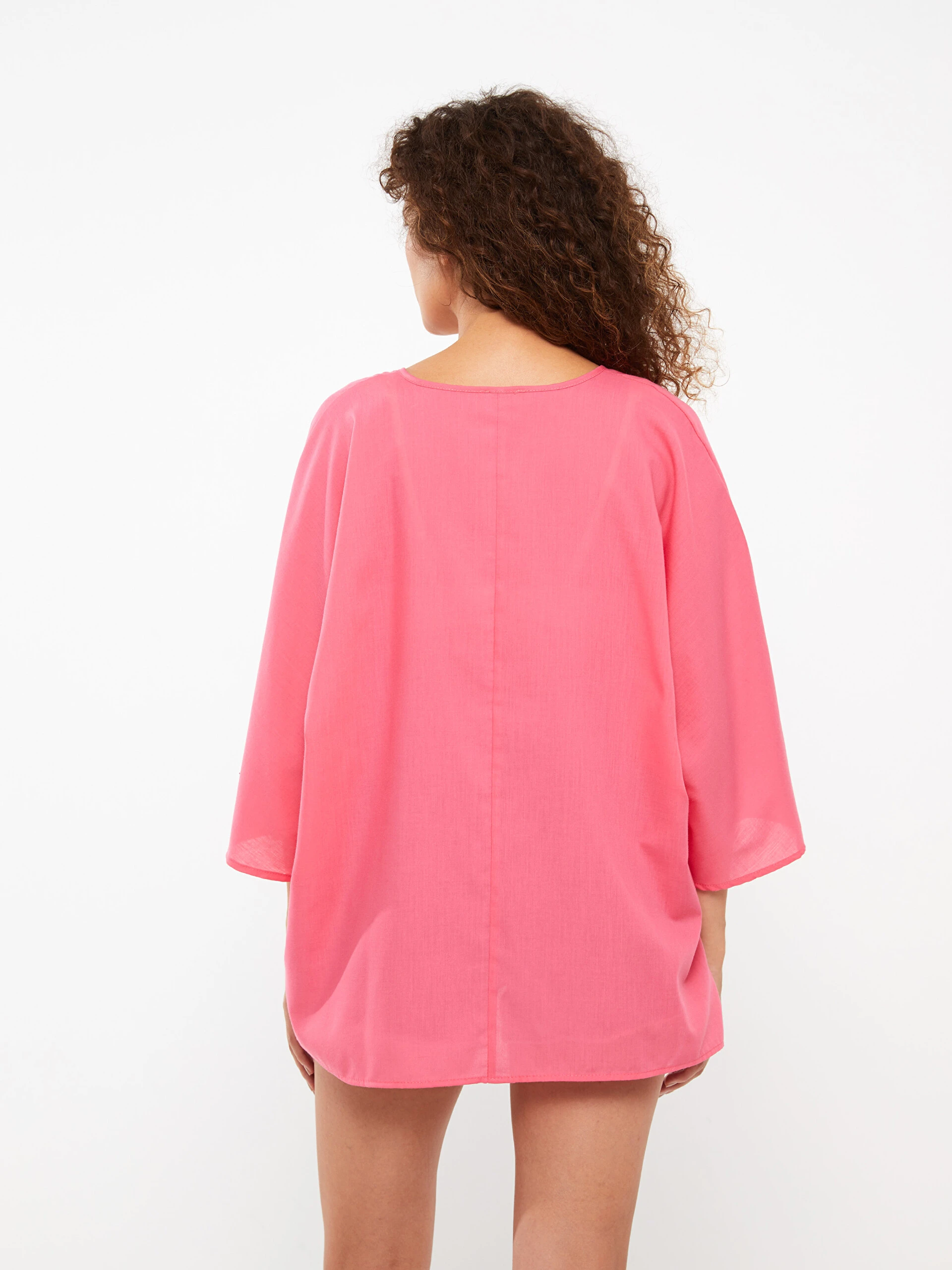 LC Waikiki Lcw Eco Pembe Şal Yaka Düz Poplin Kadın Kimono