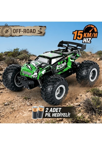 Uzaktan Kumandalı Full Fonksiyon Şarjlı Işıklı Drift Özelikli 4x2 15 Km Hız Of Road Araba 1:18 Şarjlı High Off Road Araba Erkek Hediye Kumandalı Araç Yeşil