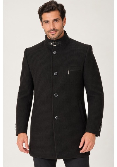 Plt9367 Dewberry Erkek Palto-düz Siyah-2