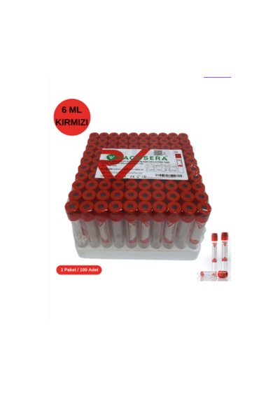 Vakumlu Tüp 6 Ml Kırmızı 100'lü Paket