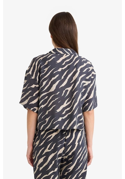 Defacto 	Loose Fit Zebra Desenli Modal Kısa Kollu Gömlek F0879AX25SM Siyah
