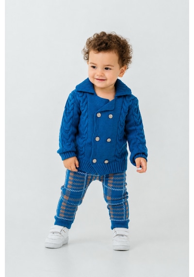Babyhola Erkek Bebek Triko Hırka Pantolon Kışlık Takım 23110 Mavi