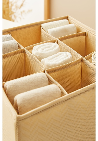 Ocean Home Textile 9 Bölmeli Petek Bej Balıksırtı Çekmece İçi Düzenleyici Kutu 28 x 28 x 13 cm