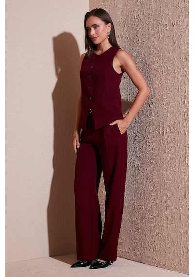 Lela Wide Leg Yüksek Bel Geniş Paça Palazzo Bayan Pantolon 65271262 Bordo