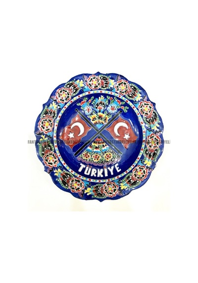 Fantastikhediyelik Orta Çini El Işi Boyama Türk Bayrak Kabartmalı Tabak Duvar Süs (290206587) Diğer