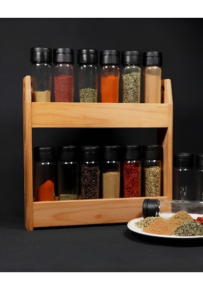 Chef Taste Cansas 12'li Baharatlık Takımı Ahşap Standlı Ahşap - Beyaz