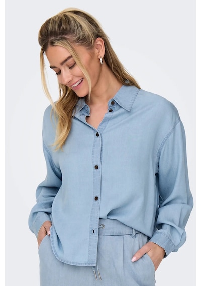 Only Kadın Onlcharıs Düşük Omuz Oversize Uzun Kollu Gömlek 15337928 Mavi Mavi