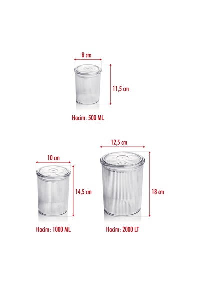 Storeşahin 12'li Barok Yuvarlak 3 Boy Kavanoz Seti & Saklama Kabı & Erzak Kabı 4 2000 Ml, 4 1000 Ml, 4 500 Ml Shn0720