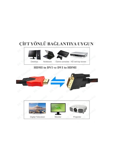 Hdmi To Dvi Çift Filtreli Örgülü 1.4 Metre Görüntü Kablosu