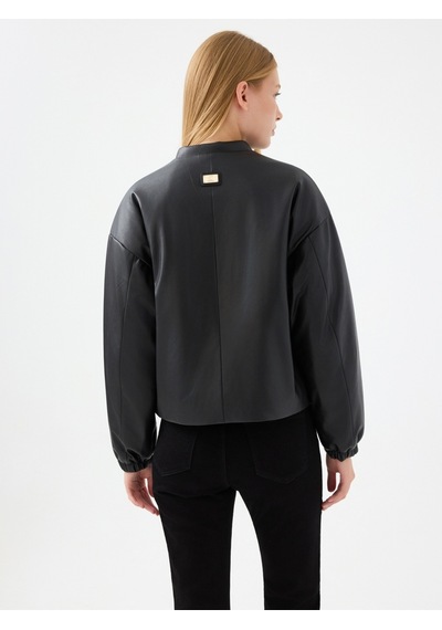 Oversize Fit Kadın Mont Pu Siyah