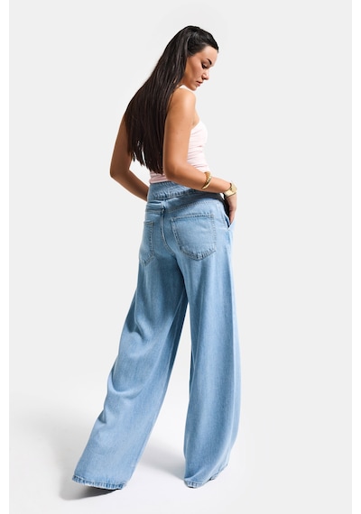 Itsbasic Kadın Mavi 1s6-3 Süper Palazzo Fit Viskon Özel Kumaş Dökümlü Denim Jean