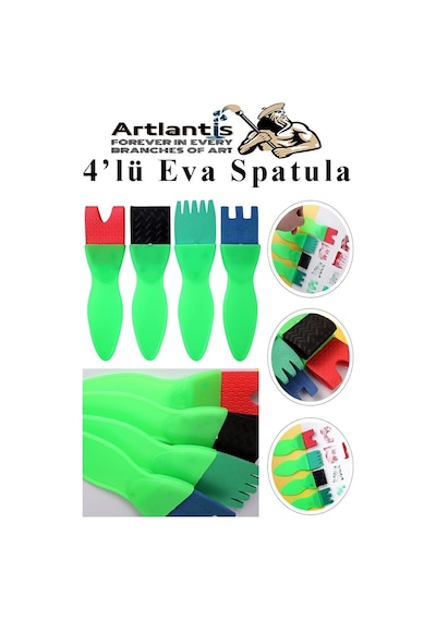 Eva Spatula 4 Lü 1 Paket Plastik Doku Tarağı Fırçası Okul Öncesi Boya Sünger Fırça Seti Çocuklar İçin Plastik Saplı