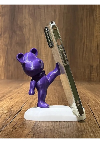 Tekme Atan Ayıcık Telefon Standı Mor
