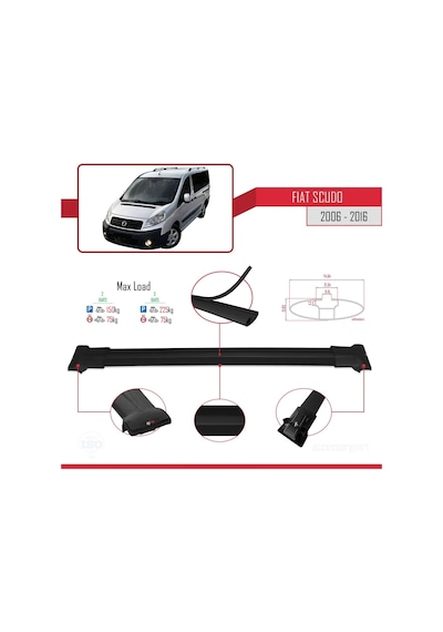 Fiat Scudo 2006-2016 Arası İle Uyumlu Fly Model Ara Atkı Tavan Barı Siyah