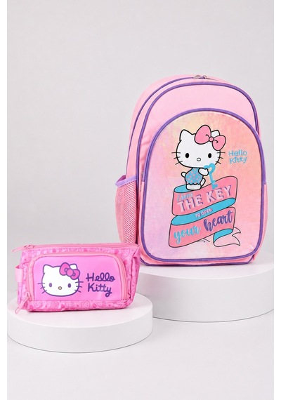 X Dekomus Heart Key Collection Hello Kitty Lisanslı Full Kırtasiye Seti İlkokul Çantası,beslenme Kabı,matara Açık Gri