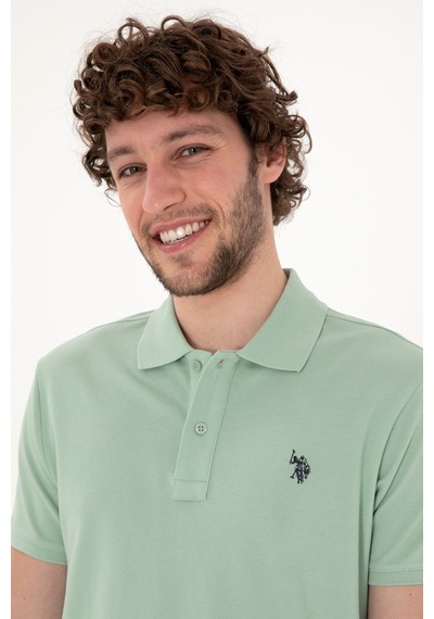 U.S. Polo Assn. Erkek Slim Fit Polo Yaka Su Yeşili Basic Tişört 50297984-VR048