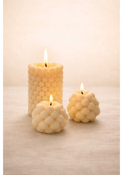 El Yapımı Bubble Mum Seti 3 Lü Dekoratif Şık Mum Pinterest Stil Minimal Tasarım Beyaz - 855557808 Beyaz