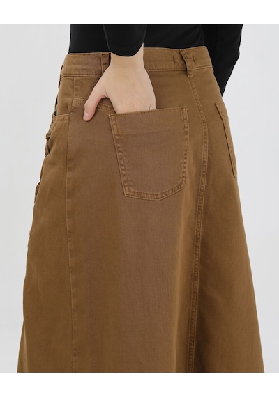 Vellichor Bağcık Detaylı Denim Etek- Camel Çok Renkli