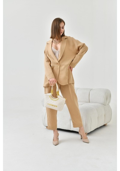 Ftz Women Kadın Keten Ceketli Takım Beige 30777-beige Bej