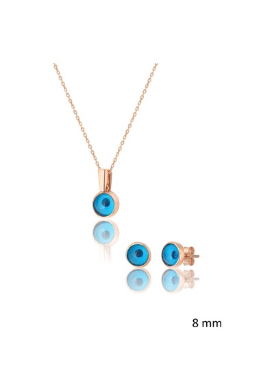 Zanaatsilver 925 Ayar Gümüş Rose Kaplama Nazar Boncuğu Set & Takım
