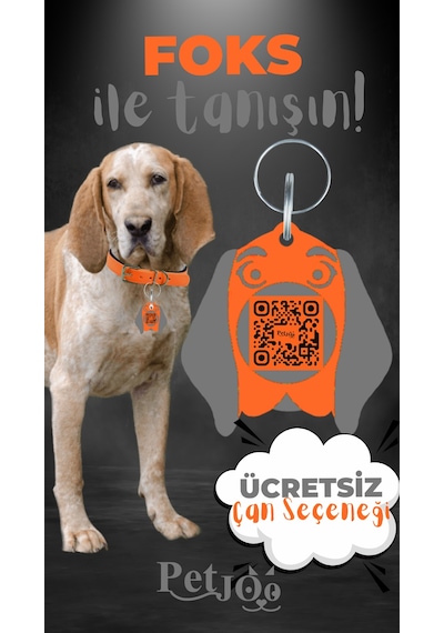 Petjoo 29.Foks Gri-Turuncu Qr'lı Köpek Künyesi